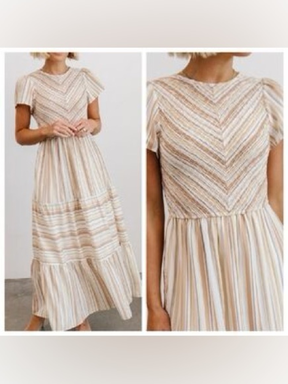 Baltic Born Willow Smocked Maxi Dress 1XL Striped Flutter Sleeve Tiered Boho